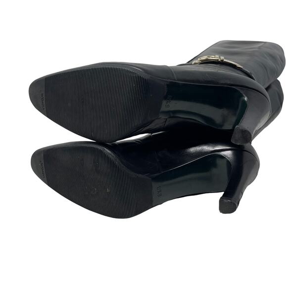 Gucci Knee-High Boots - Black Leather with Gold Buckle Hardware - Size 6.5 - Picture 8 of 12